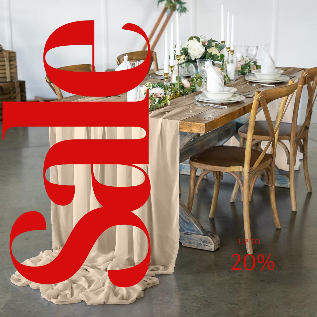 CHAMPAGNE - Chiffon Table Runner 29" x 108" inch Perfect for Party Sweetest Day Wedding Anniversary Decorations Valentines Day Runners.
