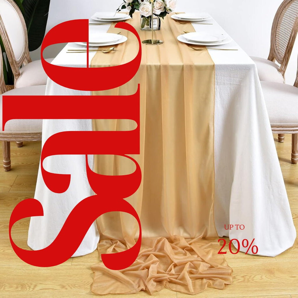 GOLD - Chiffon Table Runner 29" x 108" inch Perfect for Party Sweetest Day Wedding Anniversary Decorations Valentines Day Runners.