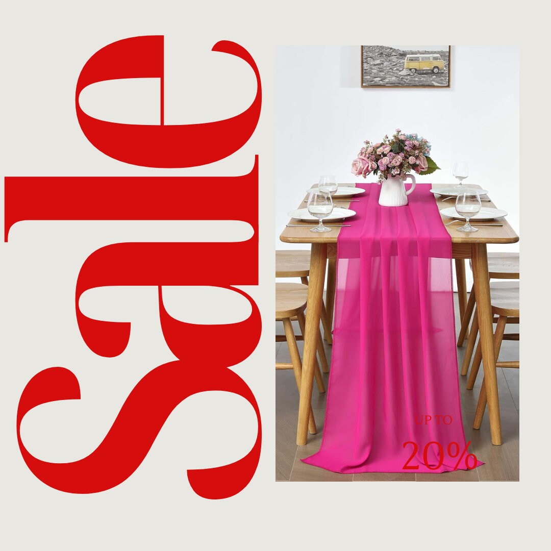 FUCHSIA - Chiffon Table Runner 29" x 108" inch Perfect for Party Sweetest Day Wedding Anniversary Decorations Valentines Day Runners.