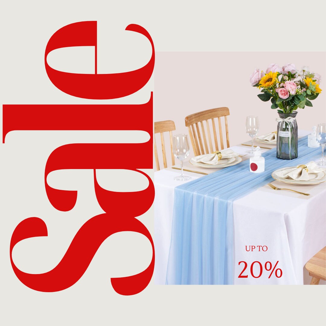 LT BLUE - Chiffon Table Runner 29" x 108" inch Perfect for Party Sweetest Day Wedding Anniversary Decorations Valentines Day Runners.