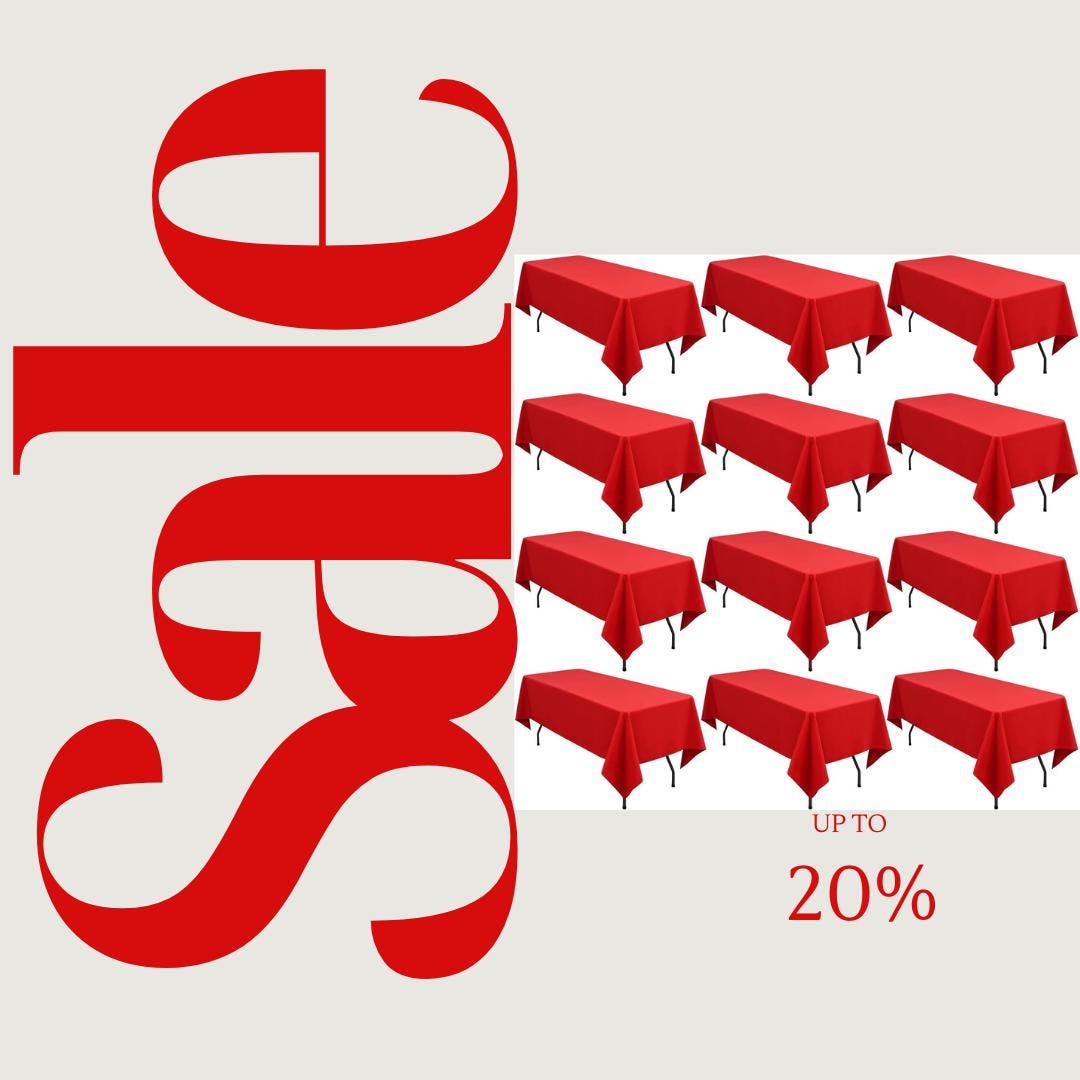 RED - 12 PACK - Polyester Poplin Washable Rectangular Tablecloth, Table Cover Fabric Table Cloth for Dinning, Kitchen,Party