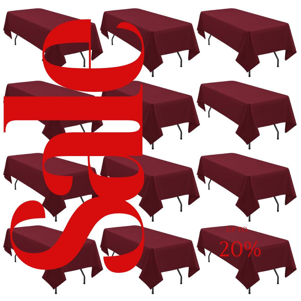 BURGUNDY - 12 PACK - Polyester Poplin Washable Rectangular Tablecloth, Table Cover Fabric Table Cloth for Dinning, Kitchen,Party