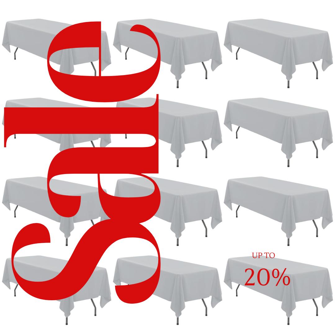 SILVER - 12 PACK - Polyester Poplin Washable Rectangular Tablecloth, Table Cover Fabric Table Cloth for Dinning, Kitchen,Party