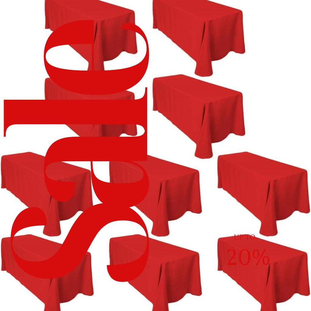 RED -  10 PACK - Polyester Poplin Washable Rectangular Tablecloth, Table Cover Fabric Table Cloth for Dinning, Kitchen, Party