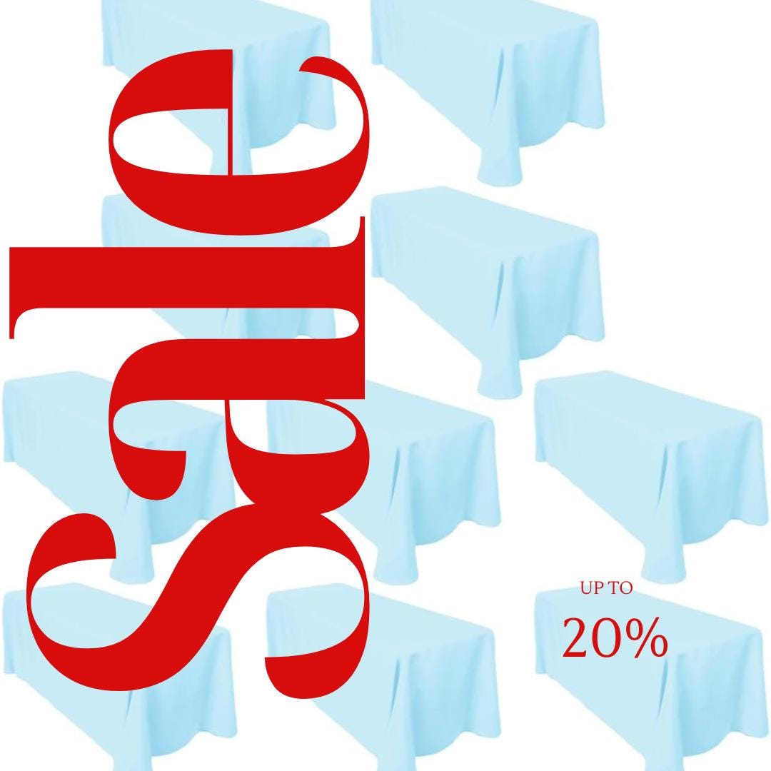 LT BLUE -  10 PACK - Polyester Poplin Washable Rectangular Tablecloth, Table Cover Fabric Table Cloth for Dinning, Kitchen, Party