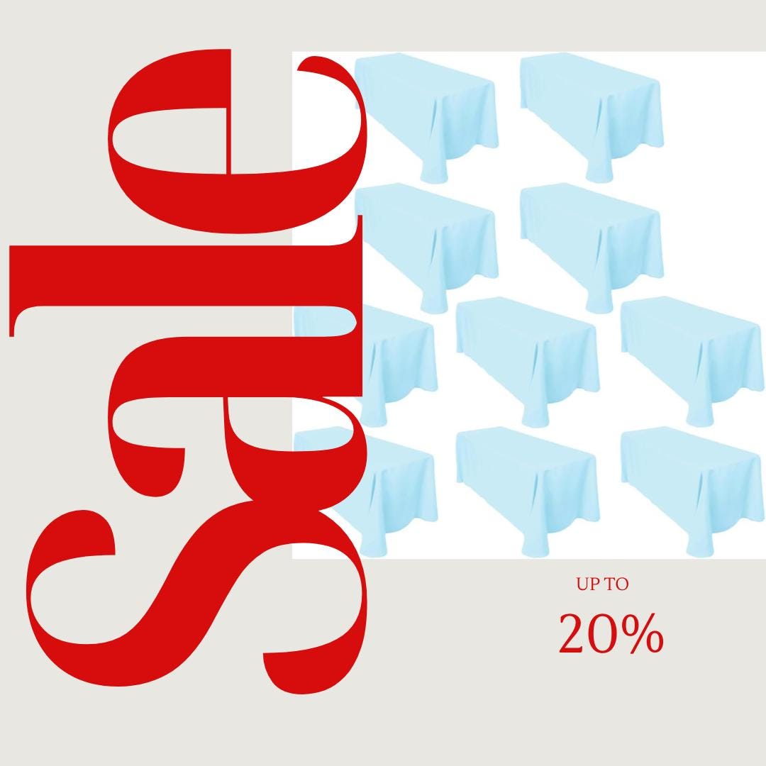 LT BLUE -  10 PACK - Polyester Poplin Washable Rectangular Tablecloth, Table Cover Fabric Table Cloth for Dinning, Kitchen, Party