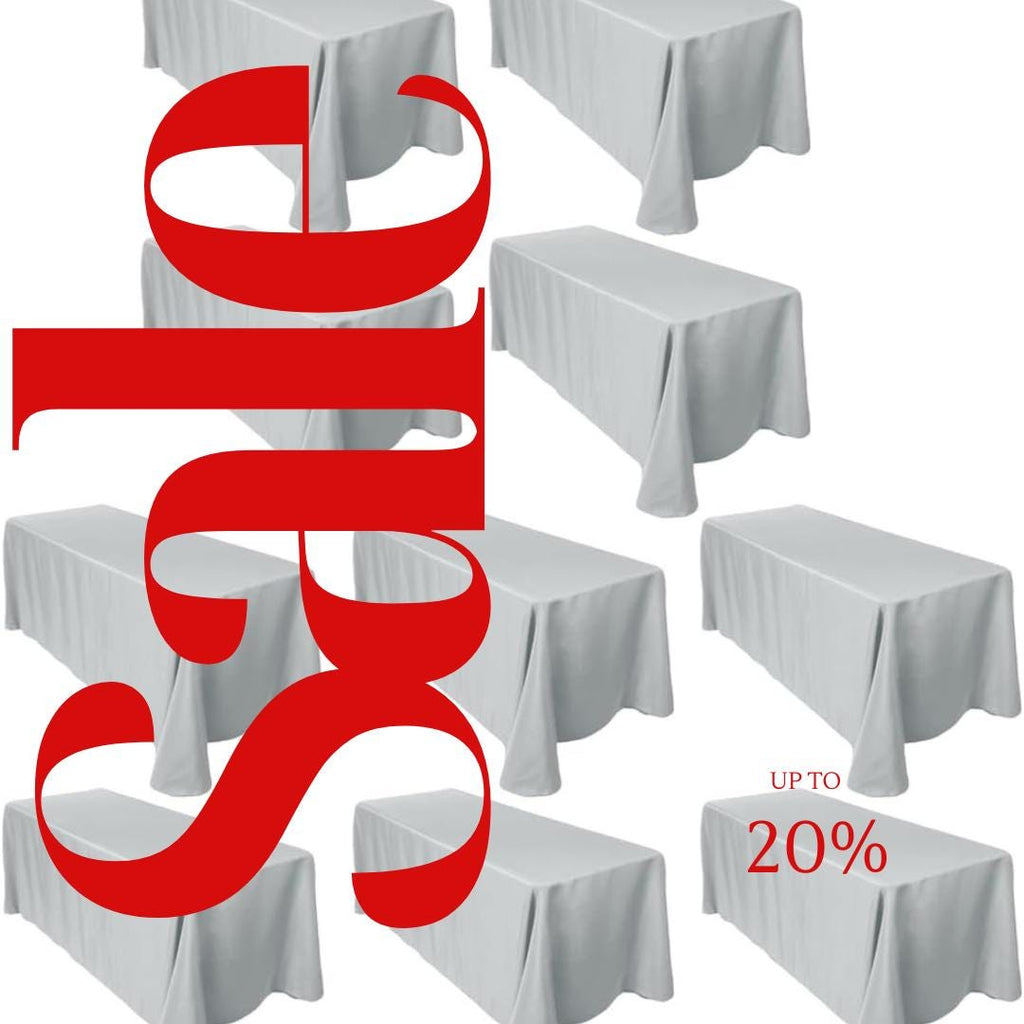 SILVER -  10 PACK - Polyester Poplin Washable Rectangular Tablecloth, Table Cover Fabric Table Cloth for Dinning, Kitchen, Party