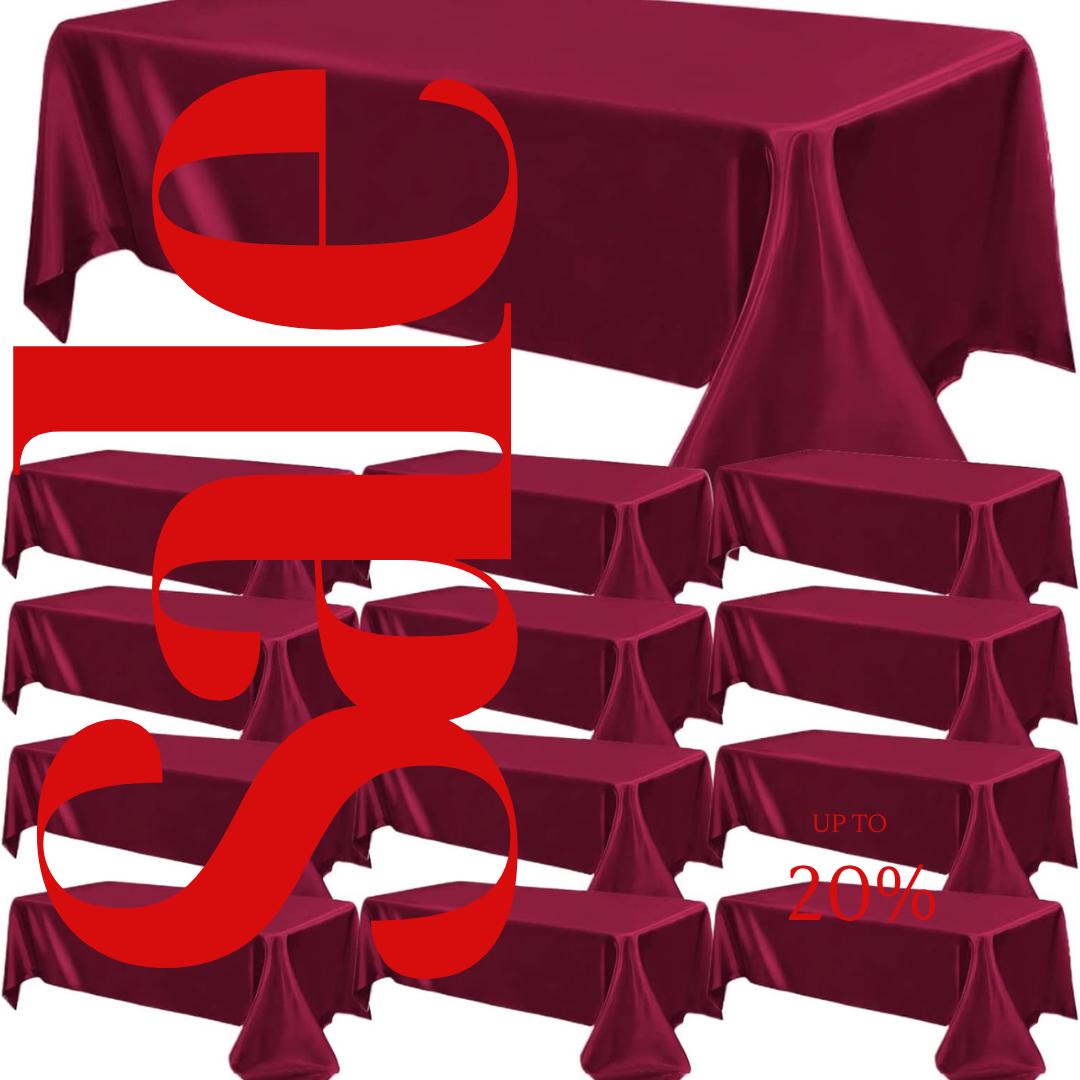 BURGUNDY - 12 PACK - Tablecloth Satin Tablecloth Wedding Rectangle Tablecloth Smooth Fabric Overlay Cover for Wedding Banquet Party Events