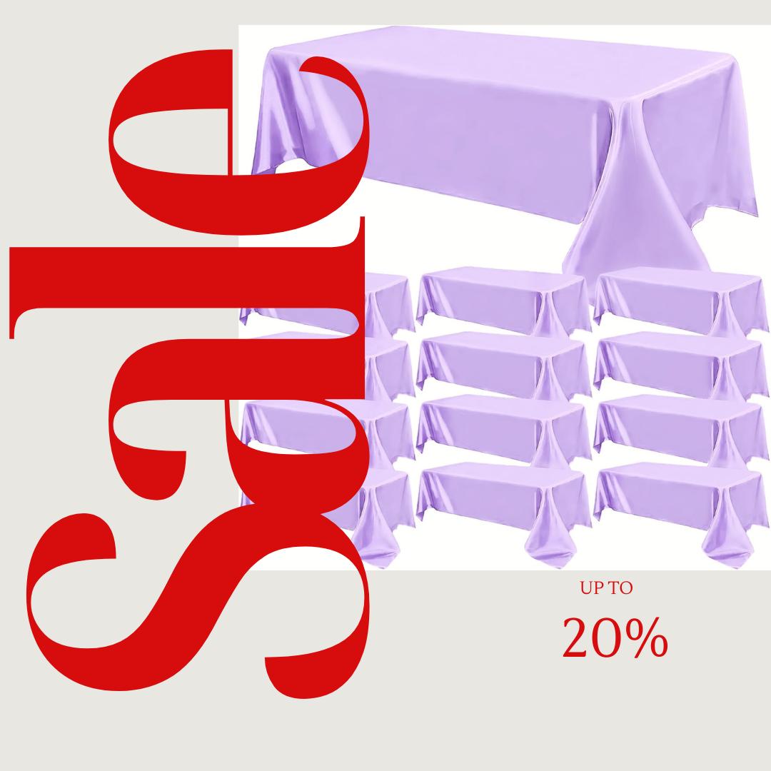 LAVENDER - 12 PACK - Tablecloth Satin Tablecloth Wedding Rectangle Tablecloth Smooth Fabric Overlay Cover for Wedding Banquet Party Events
