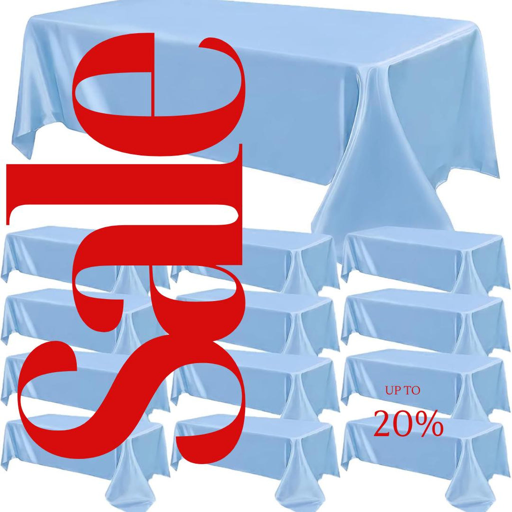LT BLUE - 12 PACK - Tablecloth Satin Tablecloth Wedding Rectangle Tablecloth Smooth Fabric Overlay Cover for Wedding Banquet Party Events