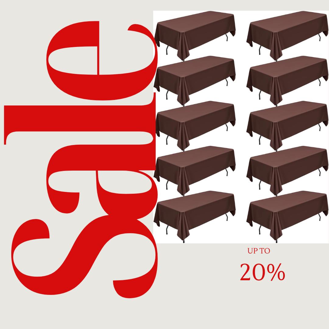 BROWN - 12 PACK - Polyester Poplin Washable Rectangular Tablecloth, Table Cover Fabric Table Cloth for Dinning, Kitchen,Party