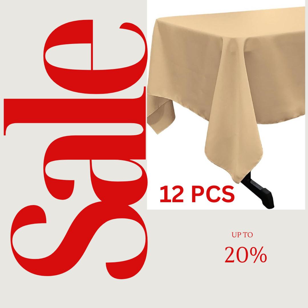 CHAMPAGNE - 12 PACK - Polyester Poplin Washable Rectangular Tablecloth, Table Cover Fabric Table Cloth for Dinning, Kitchen,Party