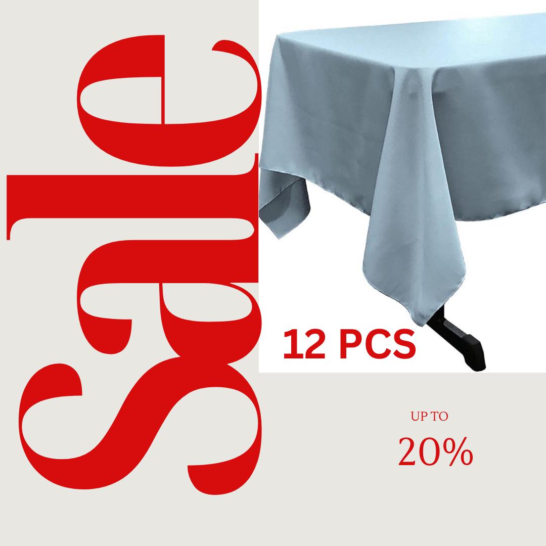 LT BLUE - 12 PACK - Polyester Poplin Washable Rectangular Tablecloth, Table Cover Fabric Table Cloth for Dinning, Kitchen,Party