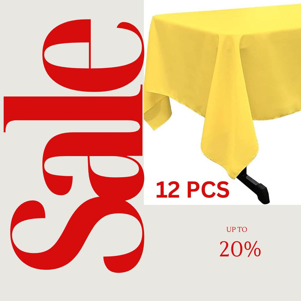 YELLOW - 12 PACK - Polyester Poplin Washable Rectangular Tablecloth, Table Cover Fabric Table Cloth for Dinning, Kitchen,Party