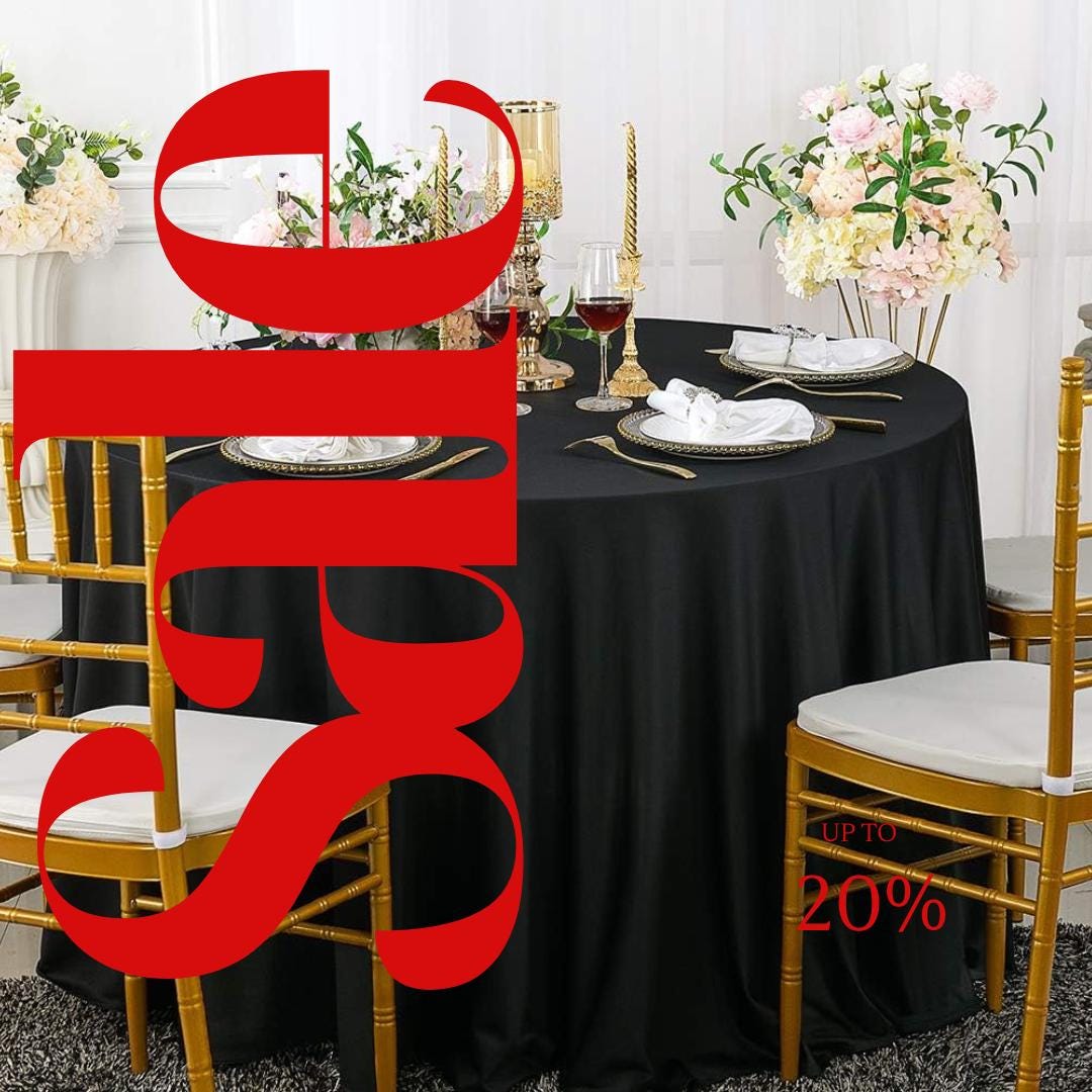 BLACK - 108" Polyester Poplin Washable Round Tablecloth, For Table Cover, Fabric Table Cloth Dinning, Kitchen, Party