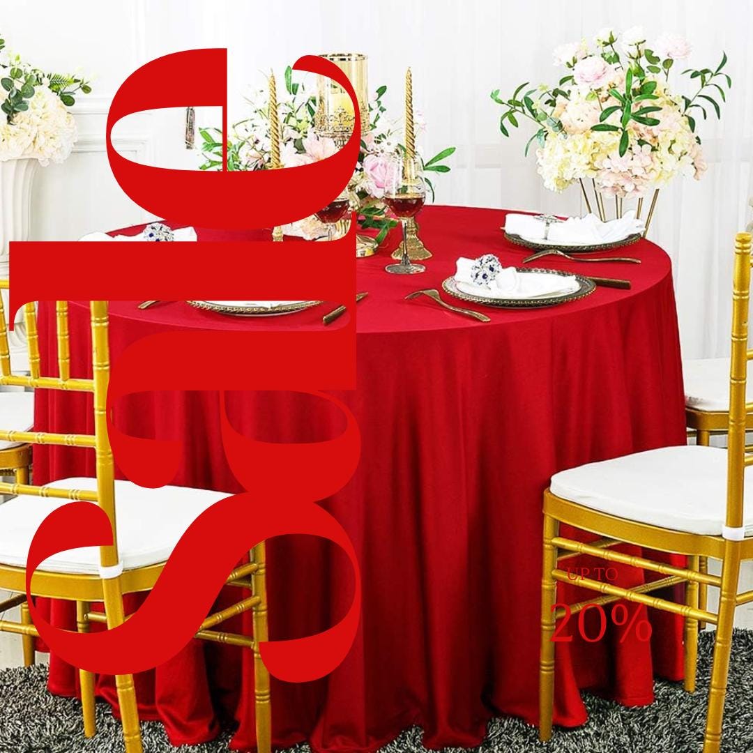 RED - 108" Polyester Poplin Washable Round Tablecloth, For Table Cover, Fabric Table Cloth Dinning, Kitchen, Party