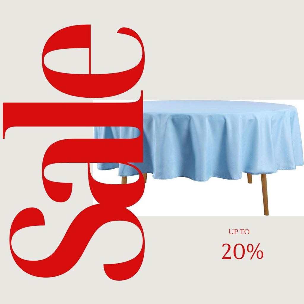 LT BLUE - 90" Polyester Poplin Washable Round Tablecloth, For Table Cover, Fabric Table Cloth Dinning, Kitchen, Party