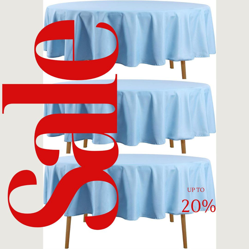 LT BLUE - 90" Polyester Poplin Washable Round Tablecloth, For Table Cover, Fabric Table Cloth Dinning, Kitchen, Party