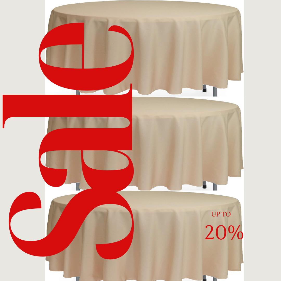 BEIGE - 90" Polyester Poplin Washable Round Tablecloth, For Table Cover, Fabric Table Cloth Dinning, Kitchen, Party