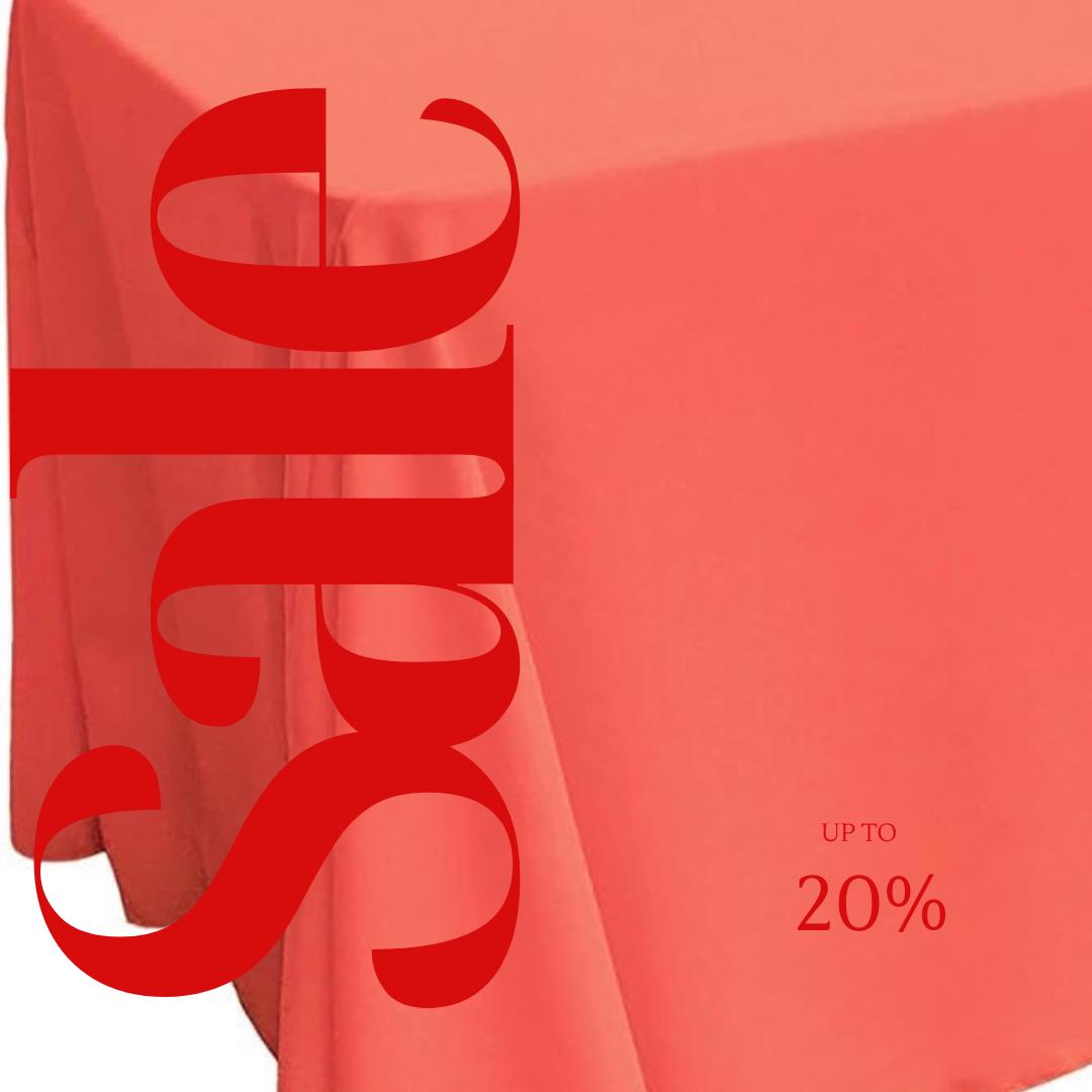 CORAL - Polyester Poplin Washable Rectangular Tablecloth, Table Cover Fabric Cloth for Dinning, Kitchen, Party. Choose Size Below