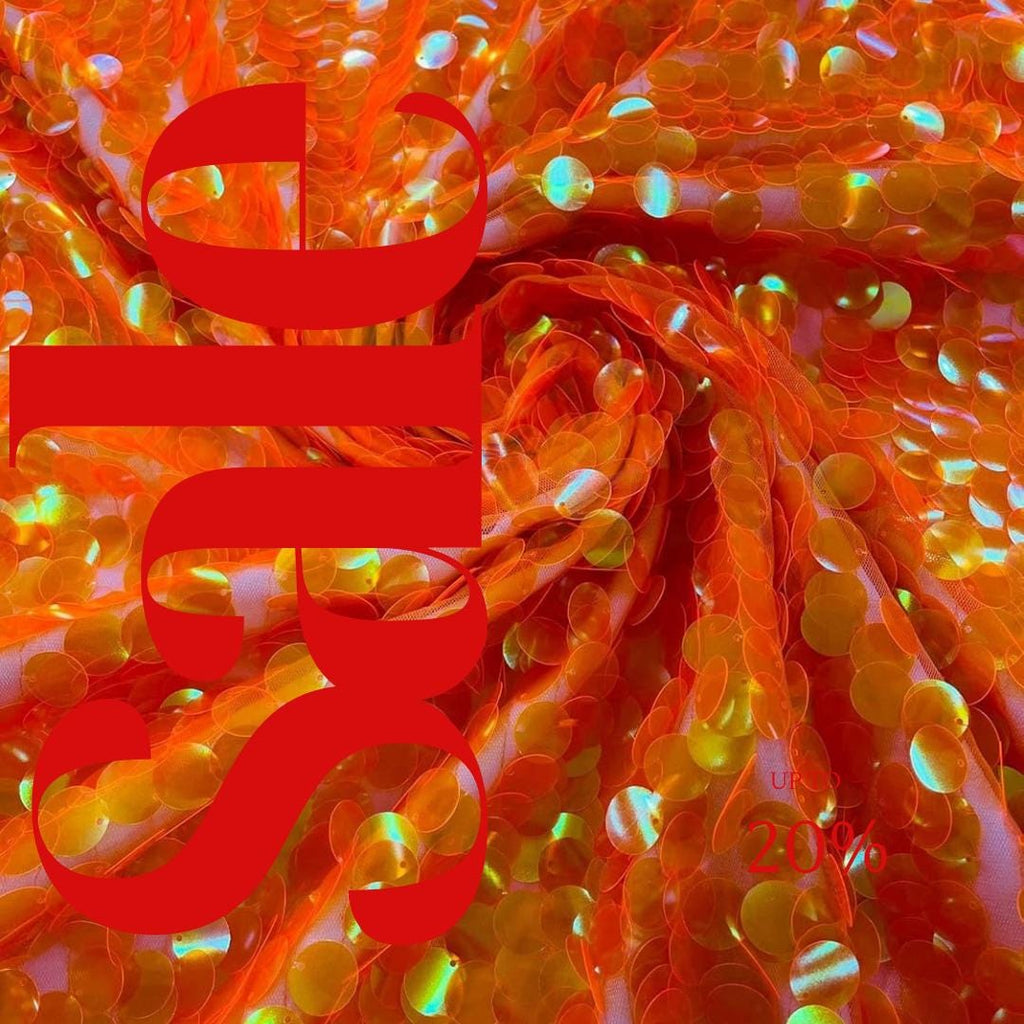 ORANGE - ROUND - Sequin Paillette Mesh Fabric/ 54 Inches Wide By The Yard.