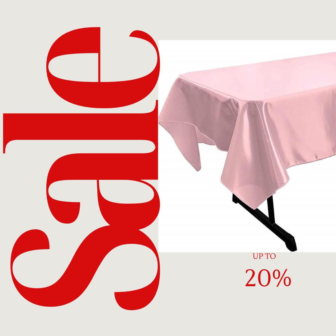 LT PINK - SATIN - Rectangular Table Cover Bright Tablecloth Smooth Fabric Table Decoration for Wedding Banquet Party Events,