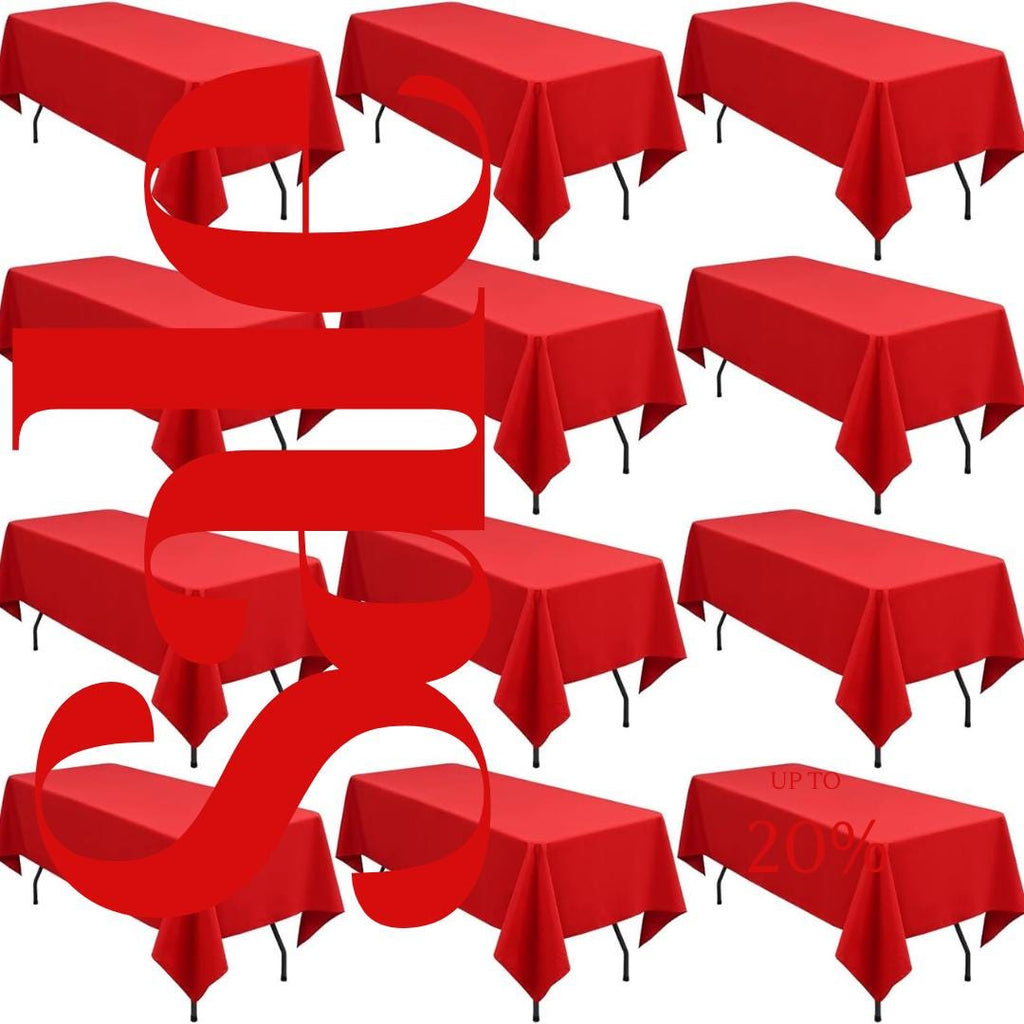 RED - 12 PACK - Polyester Poplin Washable Rectangular Tablecloth, Table Cover Fabric Table Cloth for Dinning, Kitchen,Party