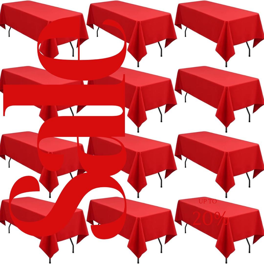 RED - 12 PACK - Polyester Poplin Washable Rectangular Tablecloth, Table Cover Fabric Table Cloth for Dinning, Kitchen,Party