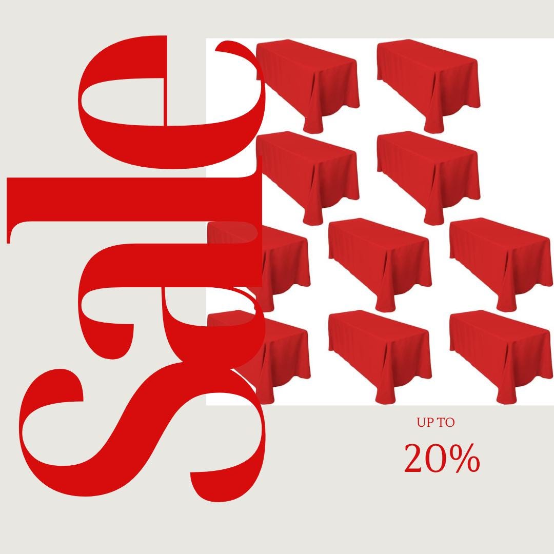RED -  10 PACK - Polyester Poplin Washable Rectangular Tablecloth, Table Cover Fabric Table Cloth for Dinning, Kitchen, Party