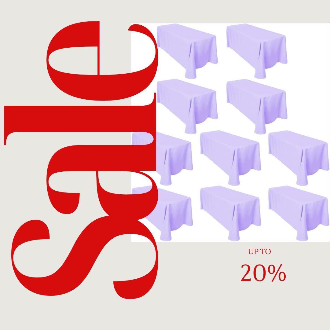 LILAC -  10 PACK - Polyester Poplin Washable Rectangular Tablecloth, Table Cover Fabric Table Cloth for Dinning, Kitchen, Party