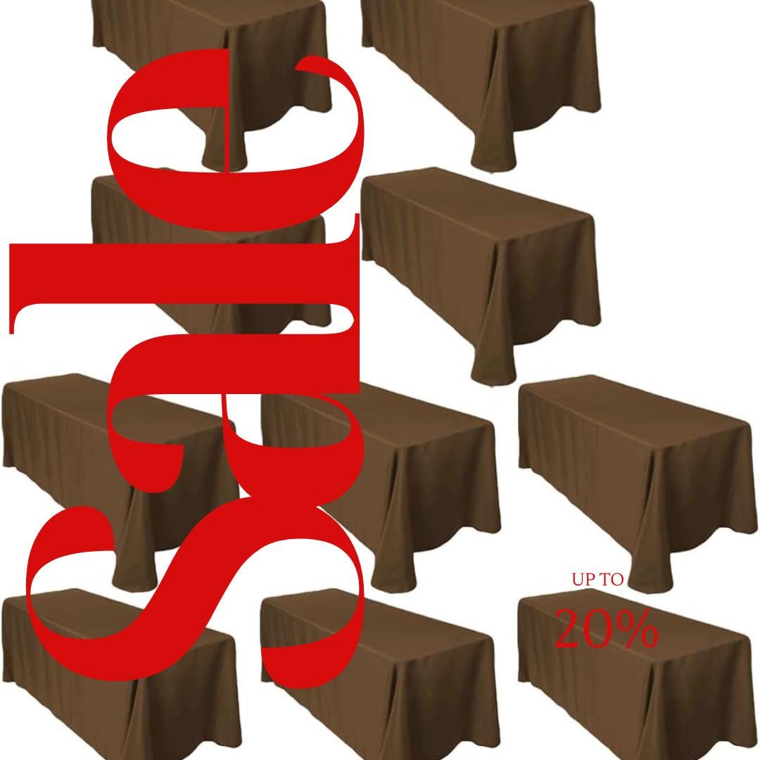 BROWN -  10 PACK - Polyester Poplin Washable Rectangular Tablecloth, Table Cover Fabric Table Cloth for Dinning, Kitchen, Party