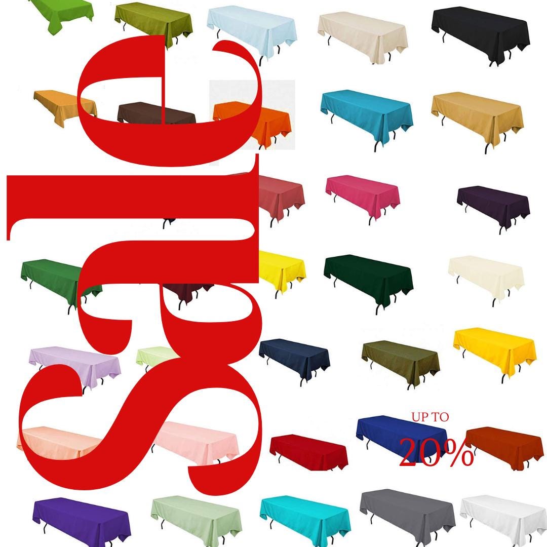 60" X 126" Polyester Poplin Washable Rectangular Tablecloth, Table Cover Fabric Table Cloth for Dinning, Kitchen,Party. Choose Color Below