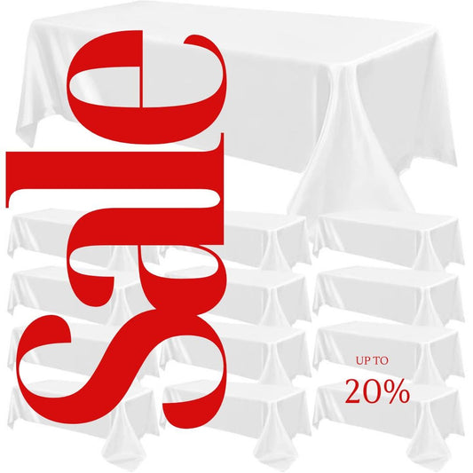 WHITE - 12 PACK - Tablecloth Satin Tablecloth Wedding Rectangle Tablecloth Smooth Fabric Overlay Cover for Wedding Banquet Party Events