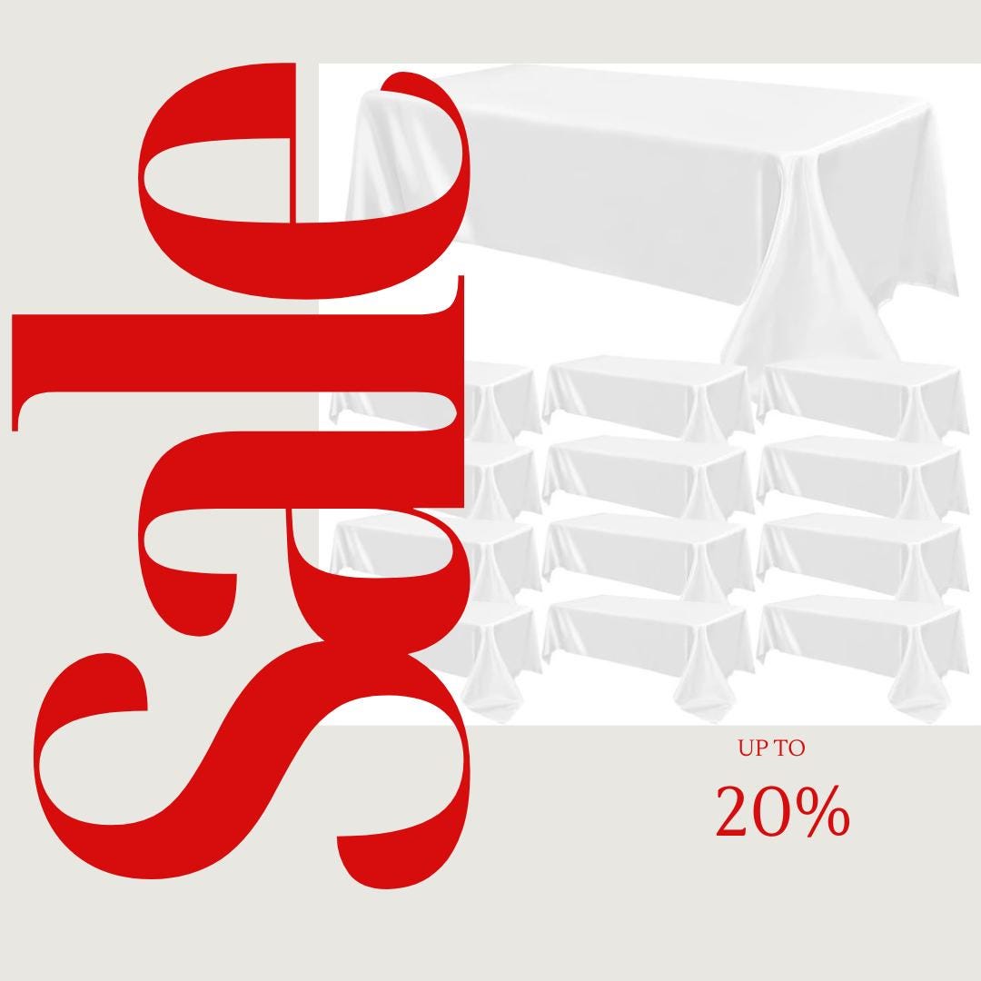 WHITE - 12 PACK - Tablecloth Satin Tablecloth Wedding Rectangle Tablecloth Smooth Fabric Overlay Cover for Wedding Banquet Party Events