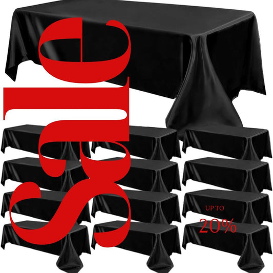 BLACK - 12 PACK - Tablecloth Satin Tablecloth Wedding Rectangle Tablecloth Smooth Fabric Overlay Cover for Wedding Banquet Party Events