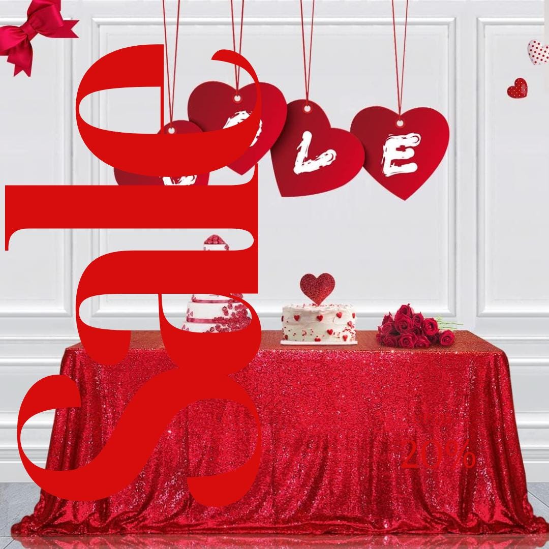 SEQUIN - Sequin Tablecloth -  RED - Table Overlay Rainbow Table Cloths With Seams tablecloth Sparkly Wedding Party Decorations.