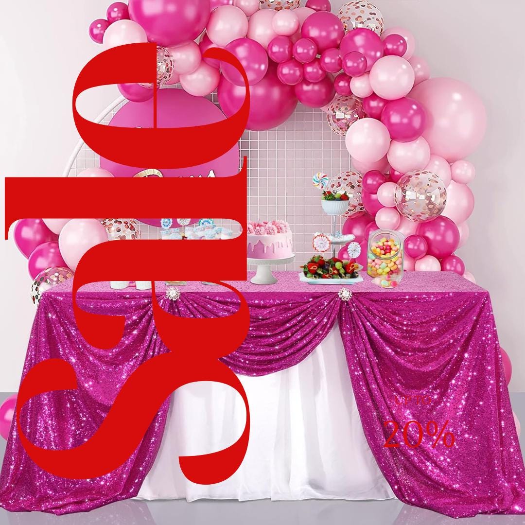 SEQUIN - Sequin Tablecloth -  FUCHSIA - Table Overlay Rainbow Table Cloths With Seams tablecloth Sparkly Wedding Party Decorations.