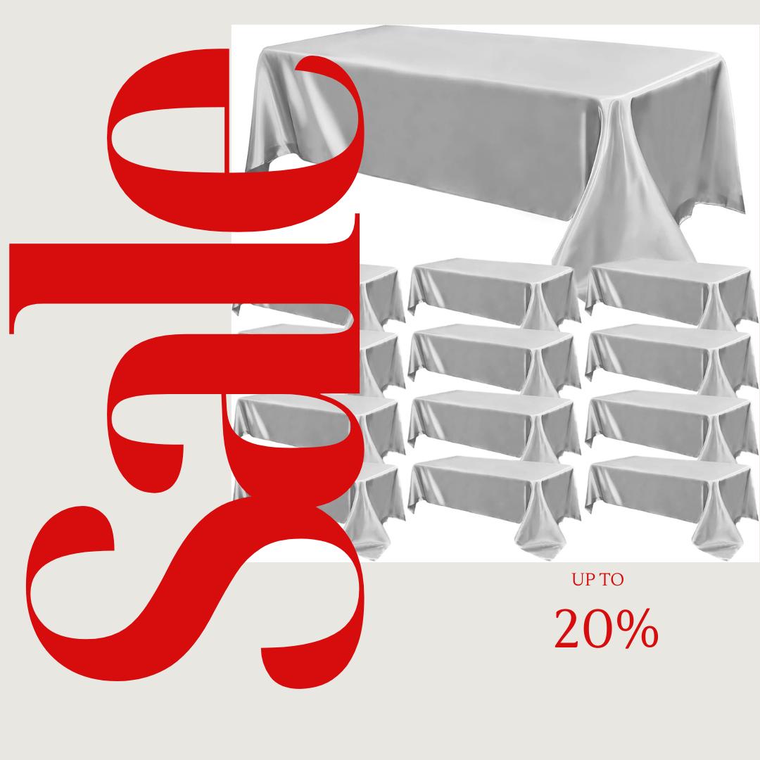 SILVER - 12 PACK - Tablecloth Satin Tablecloth Wedding Rectangle Tablecloth Smooth Fabric Overlay Cover for Wedding Banquet Party Events