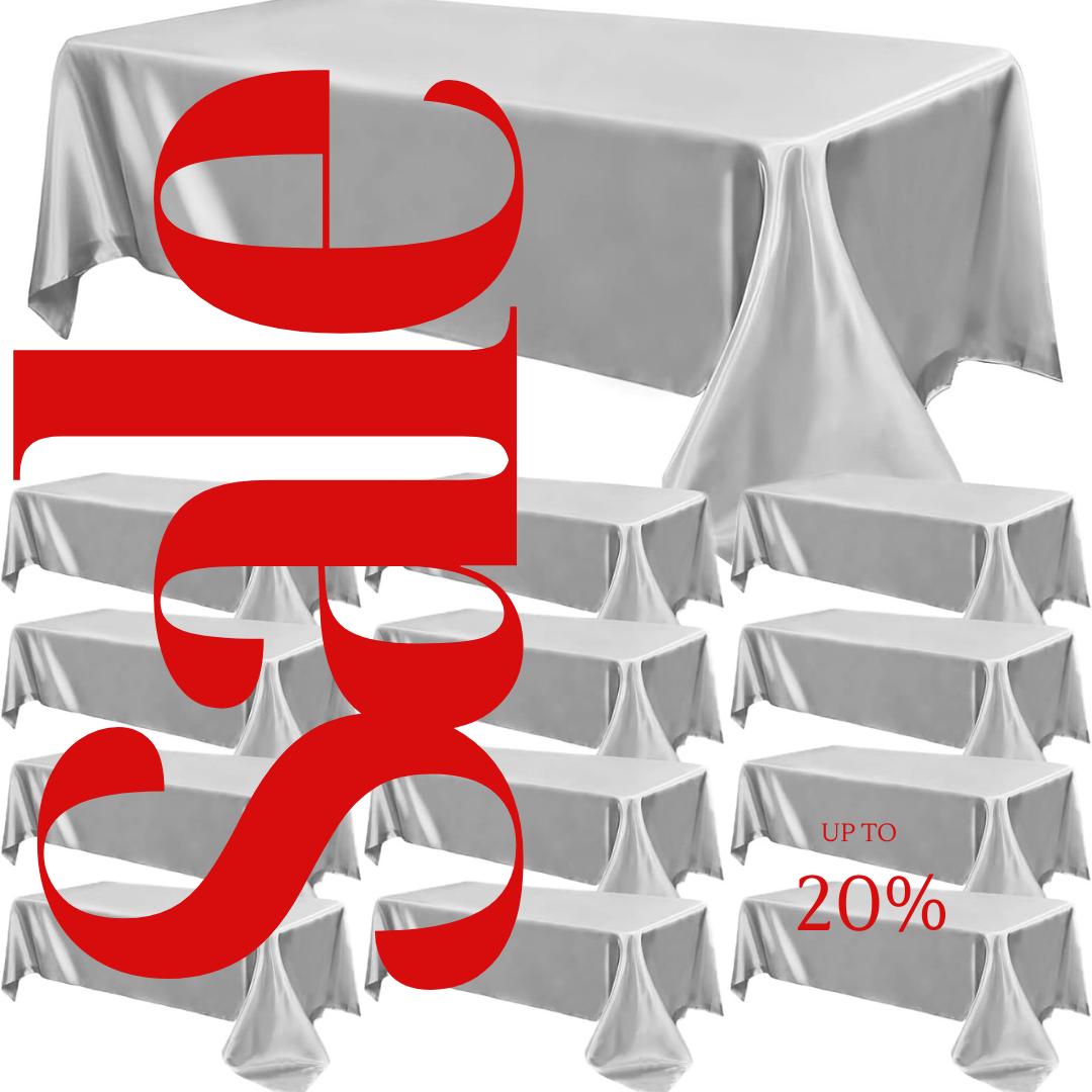SILVER - 12 PACK - Tablecloth Satin Tablecloth Wedding Rectangle Tablecloth Smooth Fabric Overlay Cover for Wedding Banquet Party Events