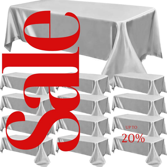 SILVER - 12 PACK - Tablecloth Satin Tablecloth Wedding Rectangle Tablecloth Smooth Fabric Overlay Cover for Wedding Banquet Party Events