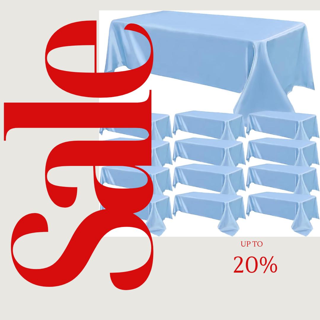 LT BLUE - 12 PACK - Tablecloth Satin Tablecloth Wedding Rectangle Tablecloth Smooth Fabric Overlay Cover for Wedding Banquet Party Events