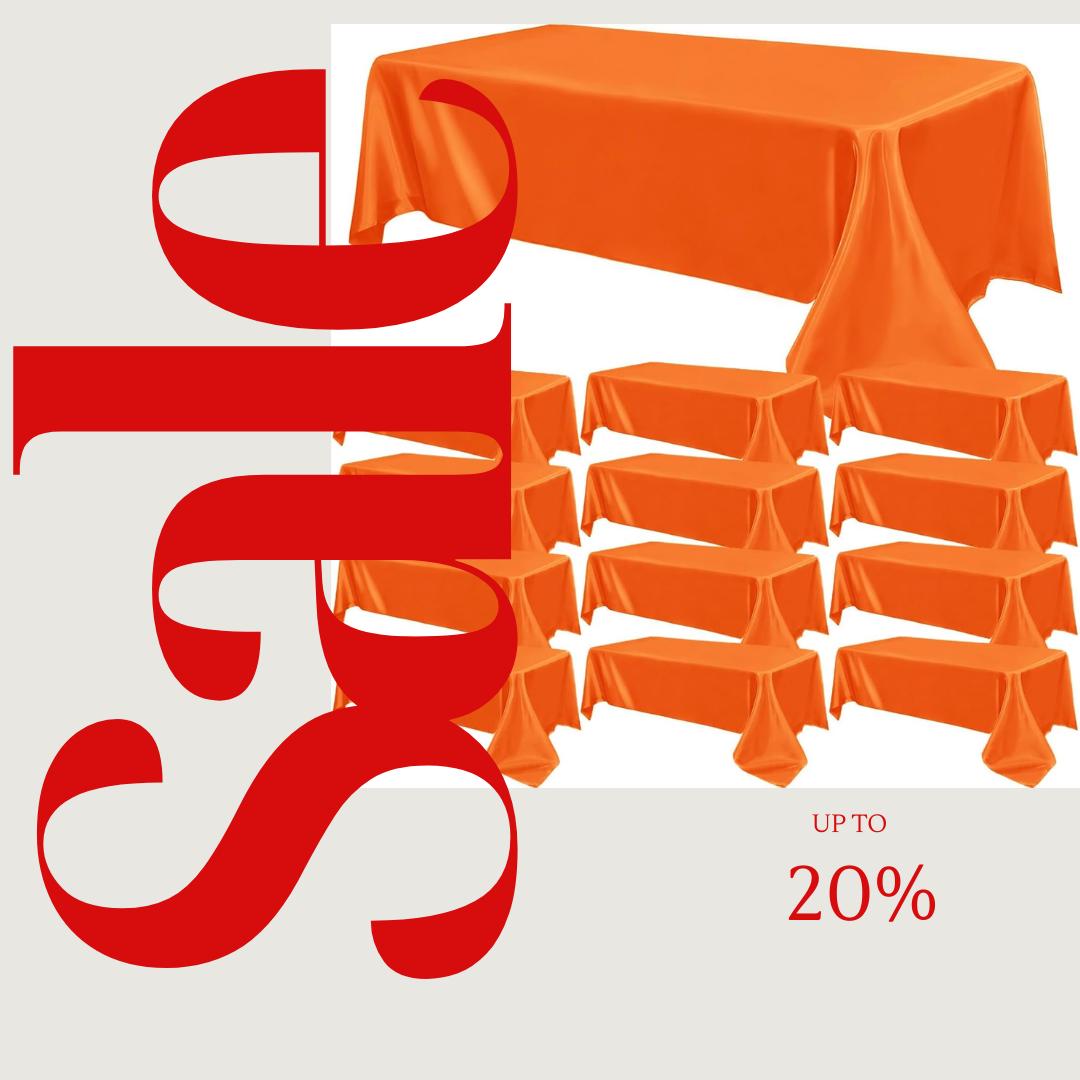 ORANGE - 12 PACK - Tablecloth Satin Tablecloth Wedding Rectangle Tablecloth Smooth Fabric Overlay Cover for Wedding Banquet Party Events