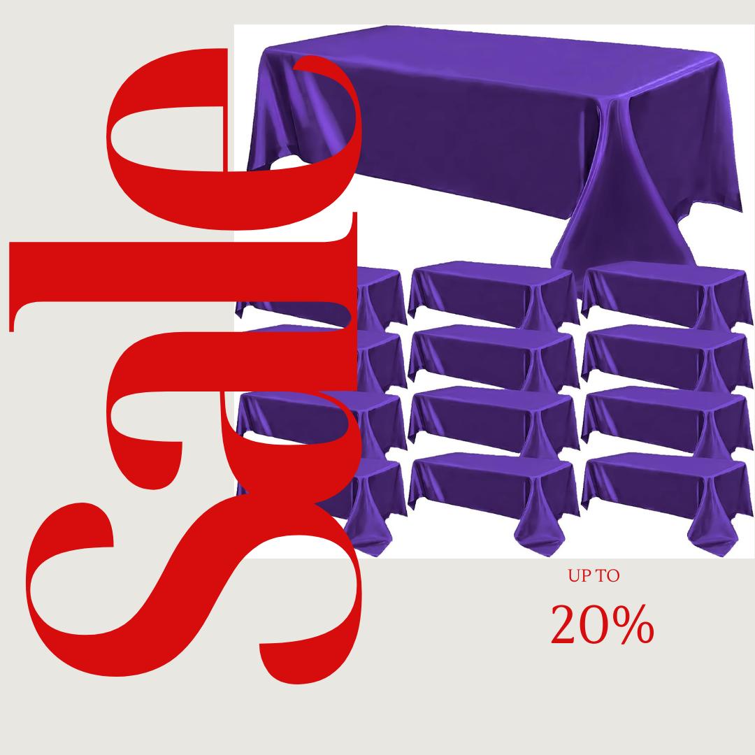 PURPLE - 12 PACK - Tablecloth Satin Tablecloth Wedding Rectangle Tablecloth Smooth Fabric Overlay Cover for Wedding Banquet Party Events