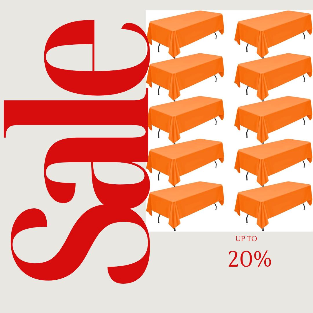 ORANGE - 12 PACK - Polyester Poplin Washable Rectangular Tablecloth, Table Cover Fabric Table Cloth for Dinning, Kitchen,Party