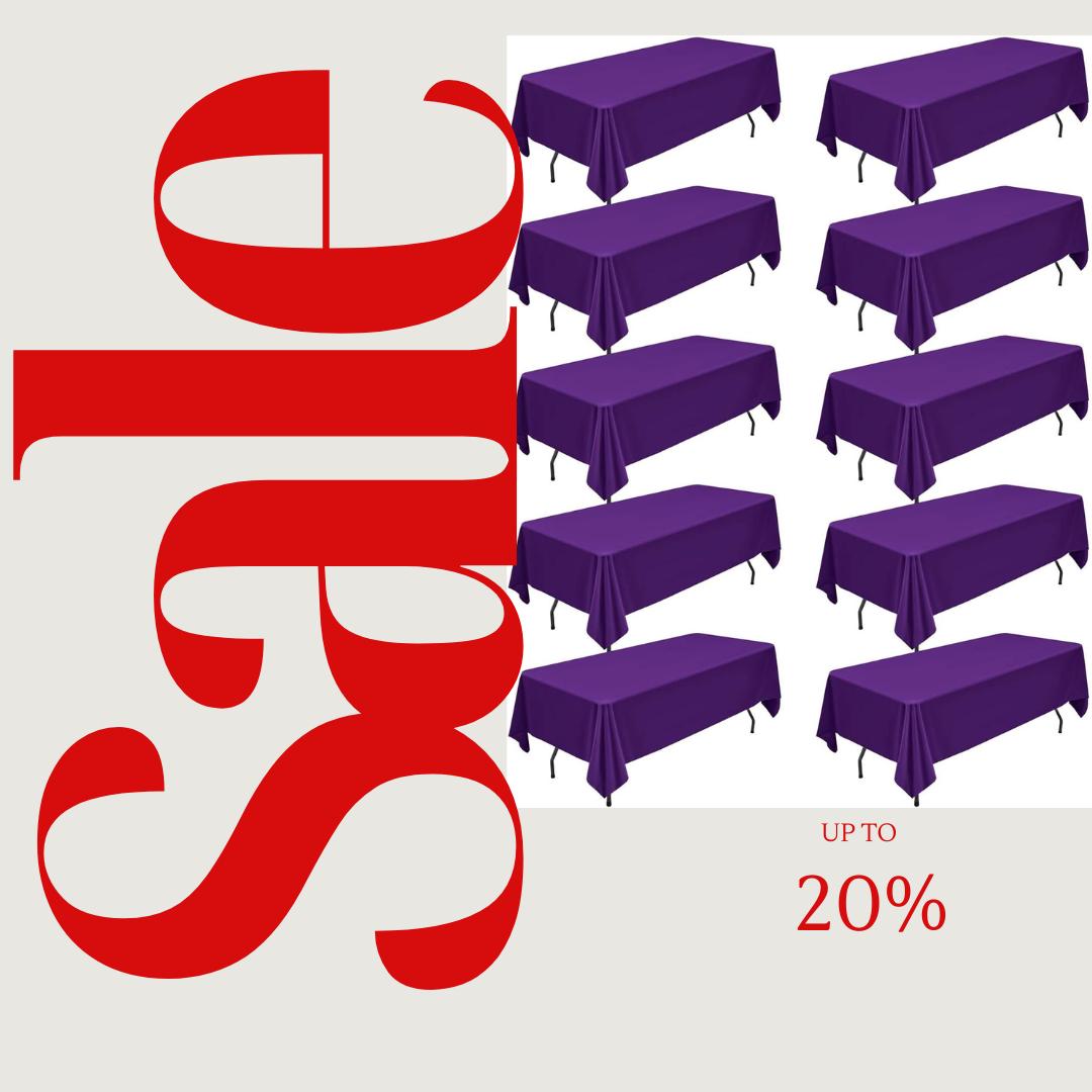 PURPLE - 12 PACK - Polyester Poplin Washable Rectangular Tablecloth, Table Cover Fabric Table Cloth for Dinning, Kitchen,Party