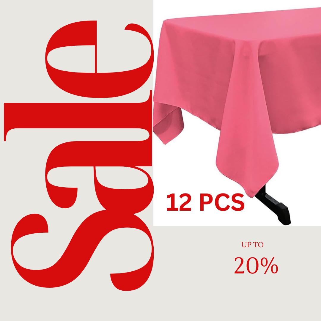 HOT PINK - 12 PACK - Polyester Poplin Washable Rectangular Tablecloth, Table Cover Fabric Table Cloth for Dinning, Kitchen,Party