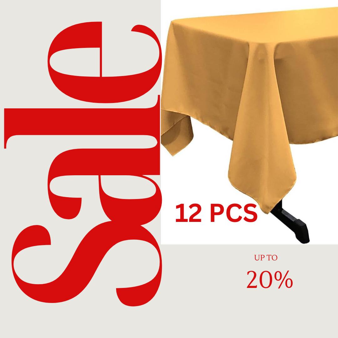 GOLD - 12 PACK - Polyester Poplin Washable Rectangular Tablecloth, Table Cover Fabric Table Cloth for Dinning, Kitchen,Party