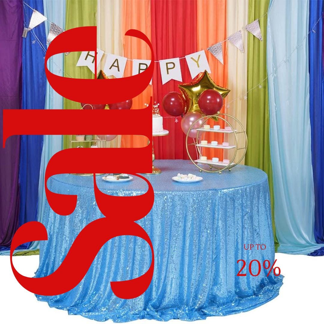 Sequin Tablecloth - BLUE - Round Sparkly Drape Table Cloths Table Cover Overlay for Wedding Birthday Party Baby Bridal Shower. Choose Size