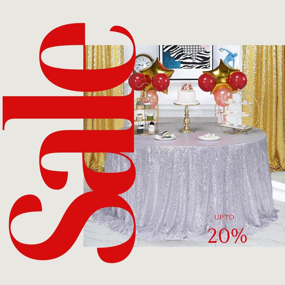 Sequin Tablecloth - SILVER - Round Sparkly Drape Table Cloths Table Cover Overlay for Wedding Birthday Party Baby Bridal Shower. Choose Size