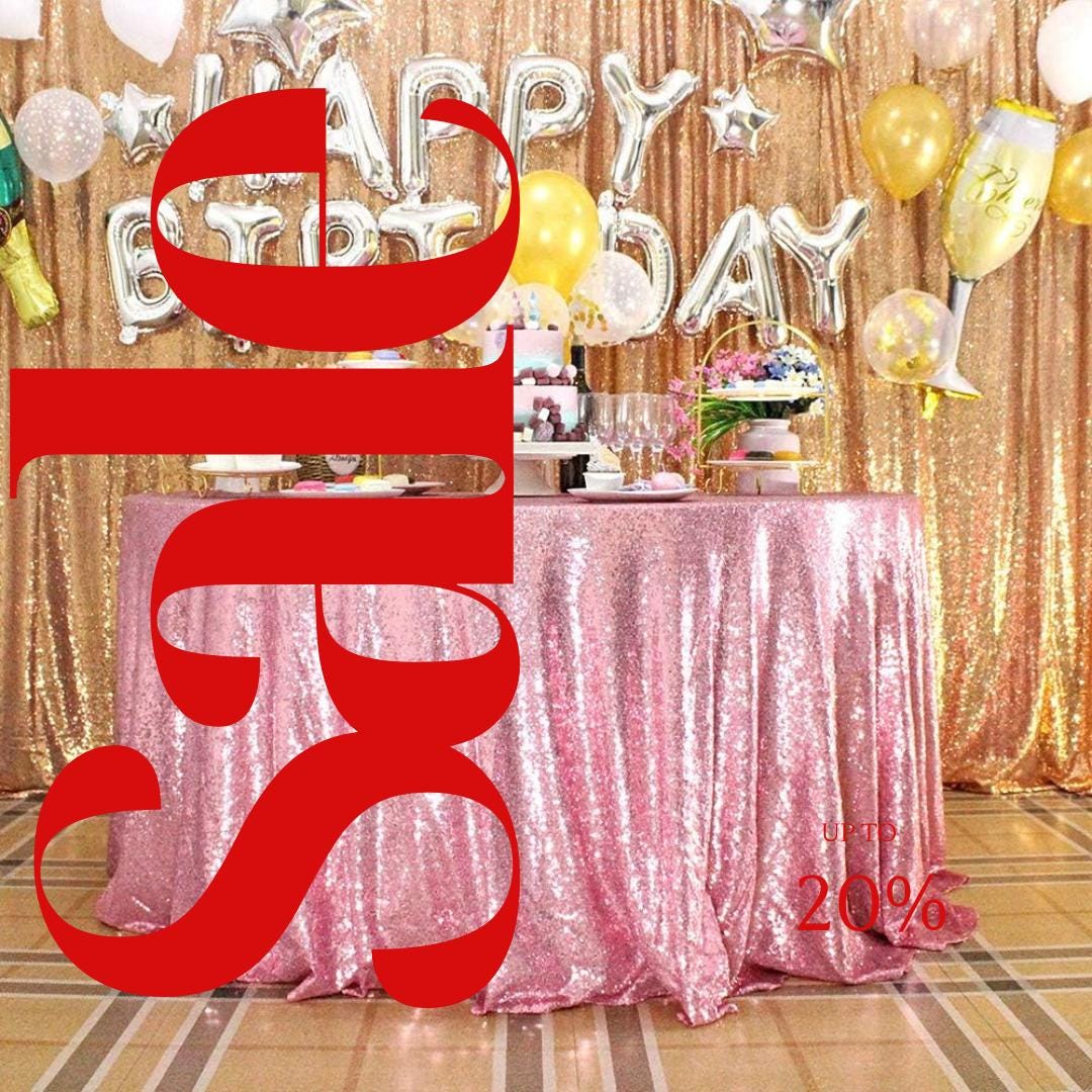 Sequin Tablecloth - PINK - Round Sparkly Drape Table Cloths Table Cover Overlay for Wedding Birthday Party Baby Bridal Shower. Choose Size